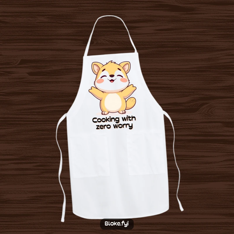 Funny Apron: Happy animal shrugging its shoulders, perfect for cooks who embrace a relaxed and humorous approach.