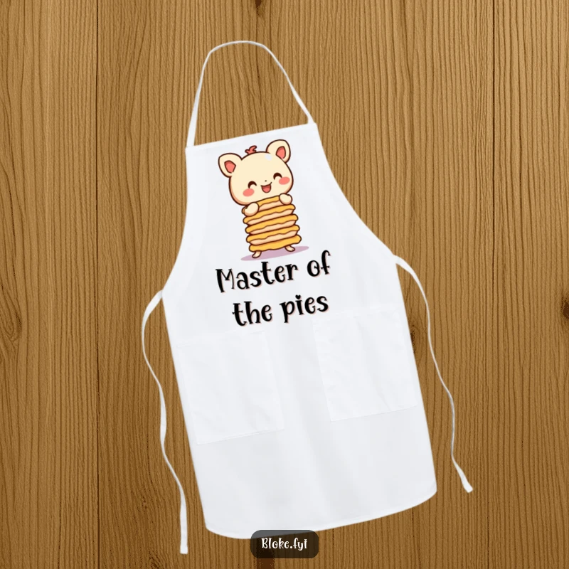 Funny Apron: A smiling, stubby character balances a stack of pies, bringing a humorous touch to baking.