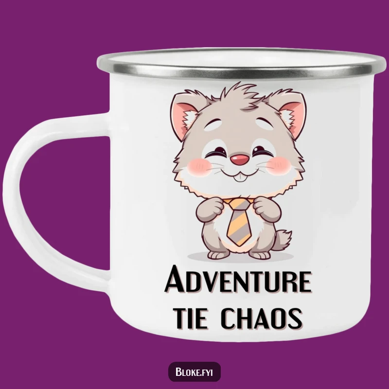 Enjoy your campfire coffee with this funny camping mug featuring a creature with a cheeky grin and a tie. Adventure awaits, along with humor!