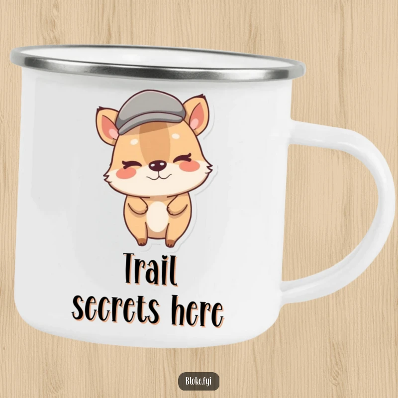 Funny Stout Animal Camping Mug with a character in a flat cap giving a knowing wink, perfect for outdoor humor.