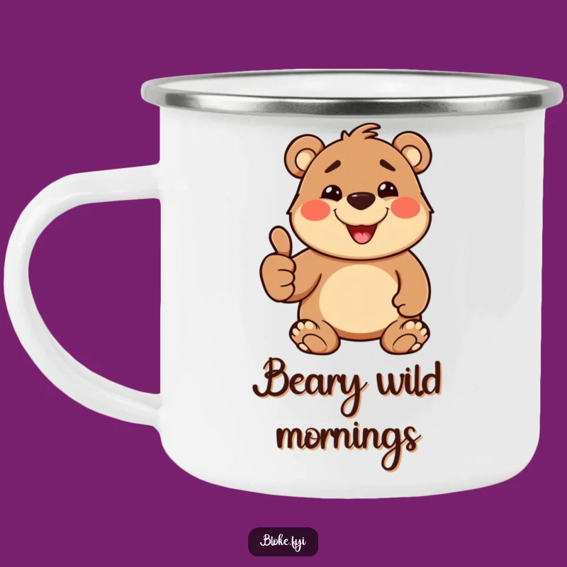Funny Thumbs Up Bear Camping Mug: Goofy Adventure, Cheerful Outdoor Gift!