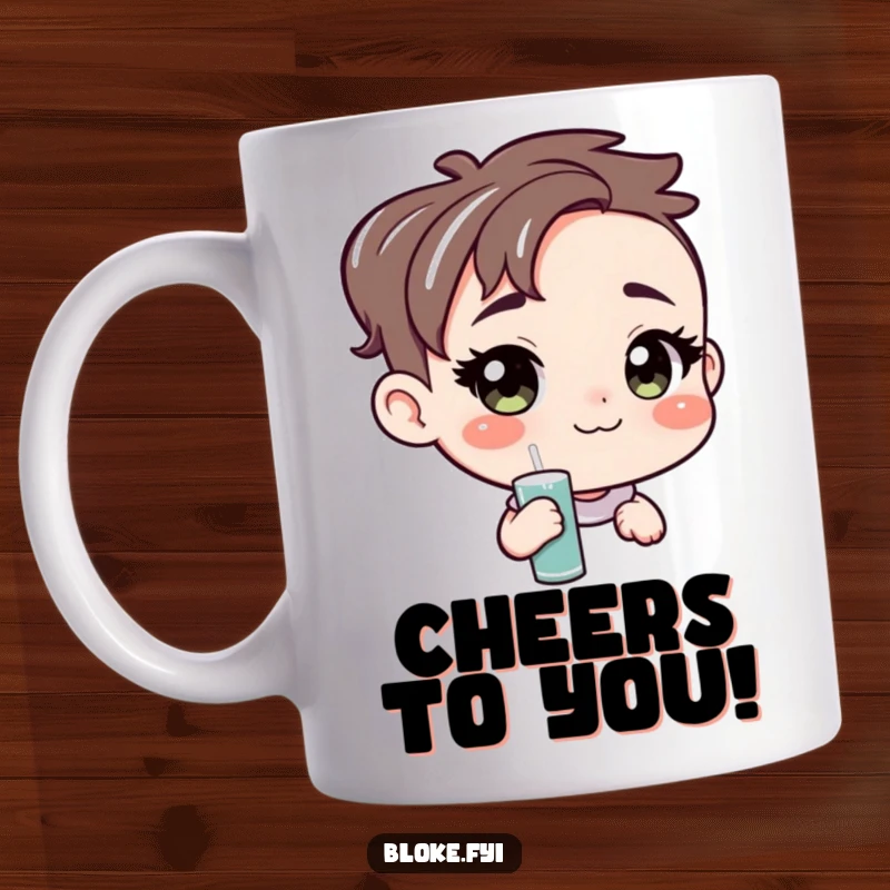 Funny mug featuring a character with a welcoming, amiable face, unpretentiously offering a frothy pint, symbolizing good cheer.