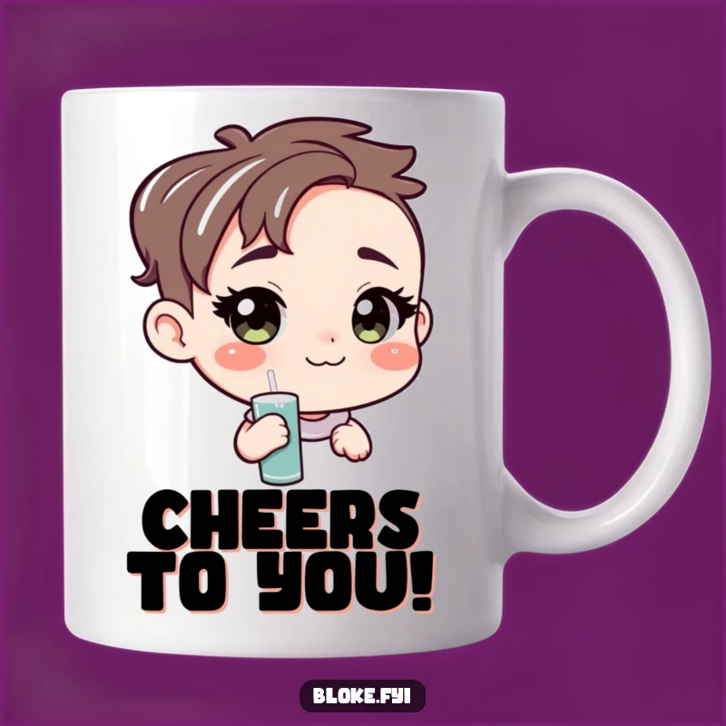 Share a laugh and a brew with this funny mug! A friendly character with an amiable face offers a pint.