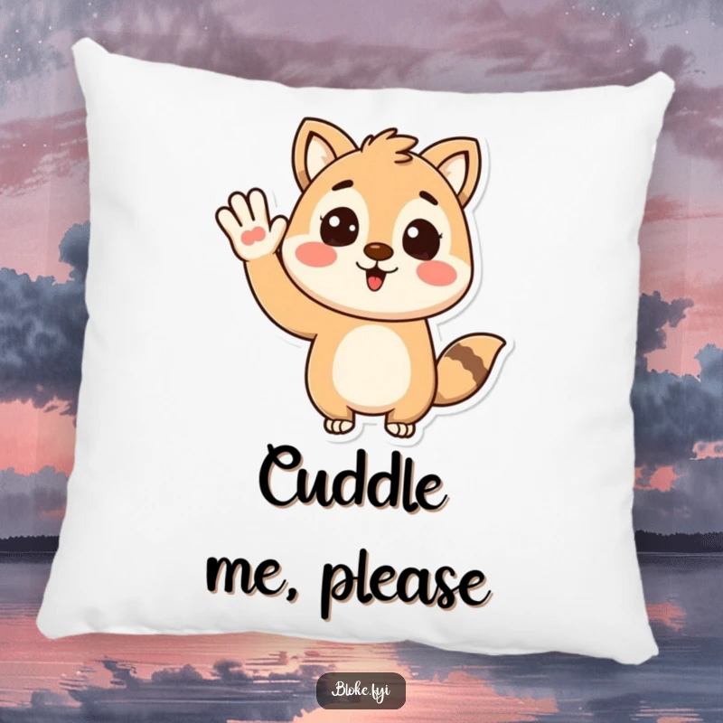 Funny pillow featuring a stylized animal character giving an enthusiastic wave, offering soft comfort and a friendly vibe.