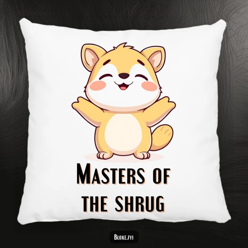Funny Pillow: Soft cushion featuring a happy animal shrugging its shoulders, perfect for comfort and a relaxed mood.