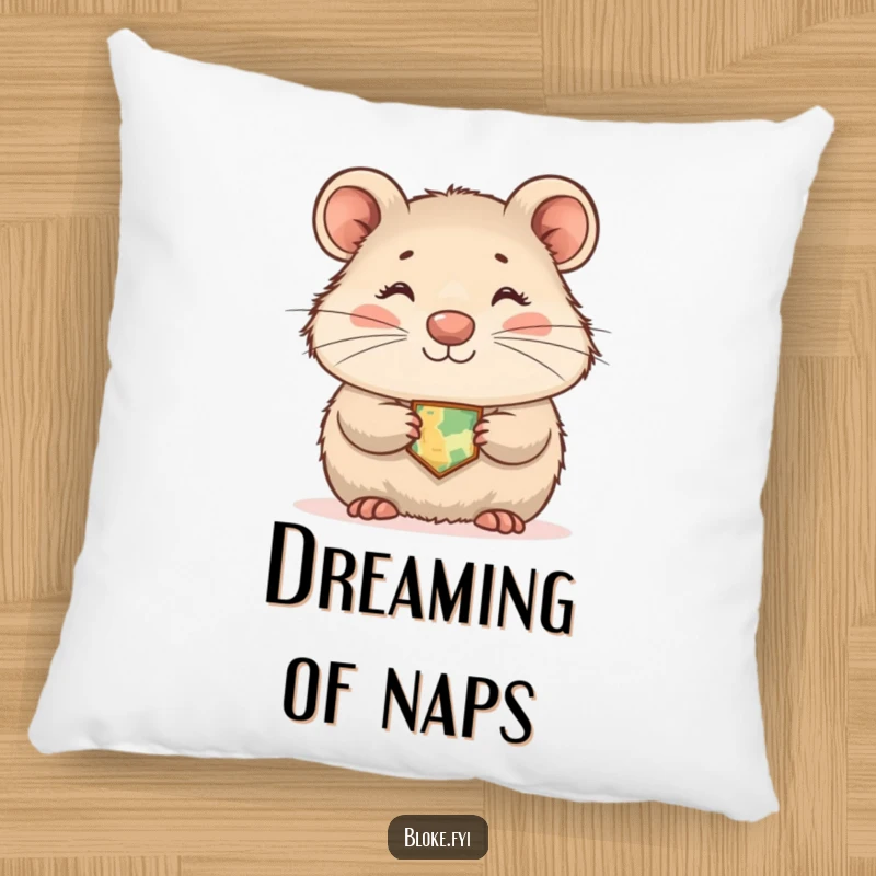 Funny wombat pillow featuring a shyly smiling marsupial wearing a tiny map, offering humorous comfort and decor.