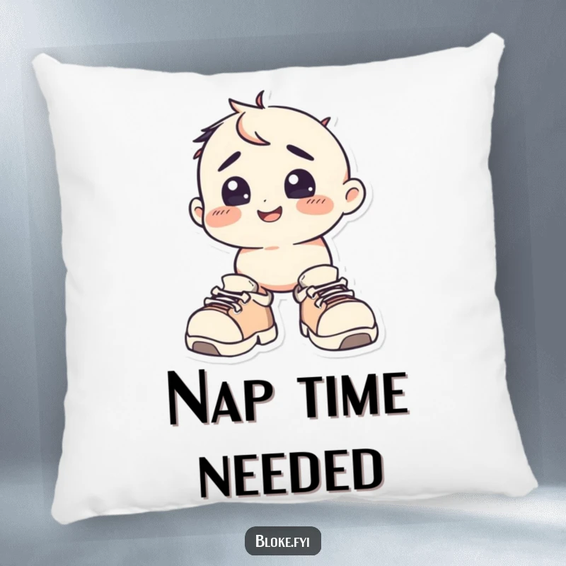 Funny Pillow: A squat character with a bewildered expression wears oversized shoes, offering a humorous and cozy addition.
