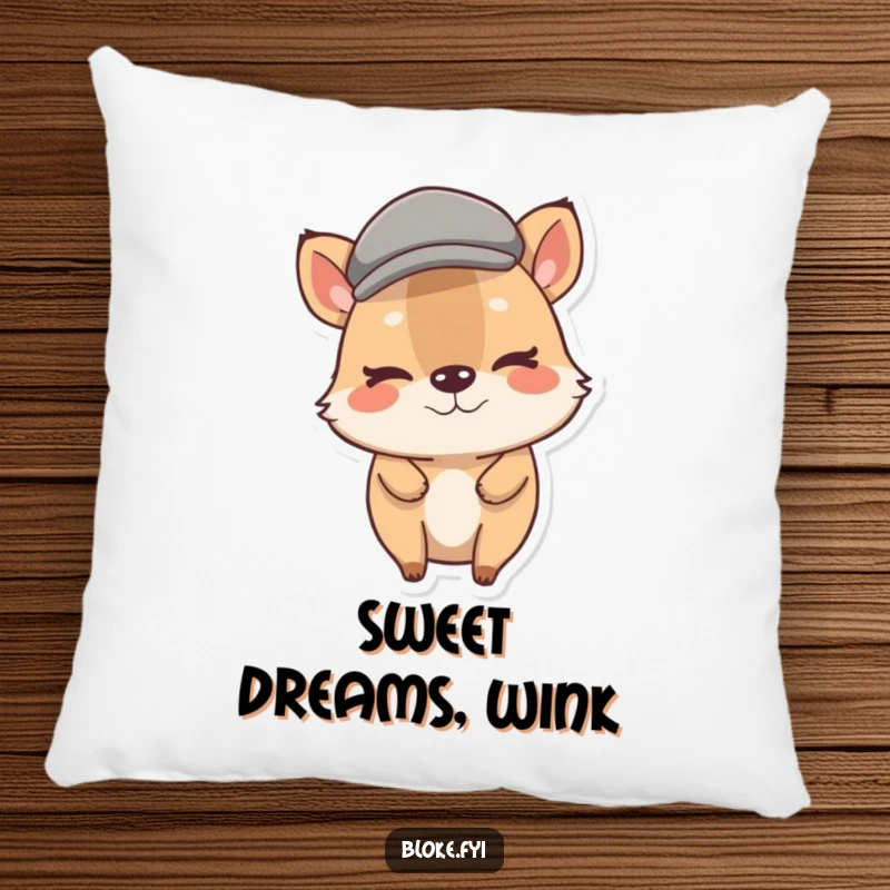 Funny Stout Animal Pillow with a character in a flat cap giving a charming wink, offering soft comfort and humor.