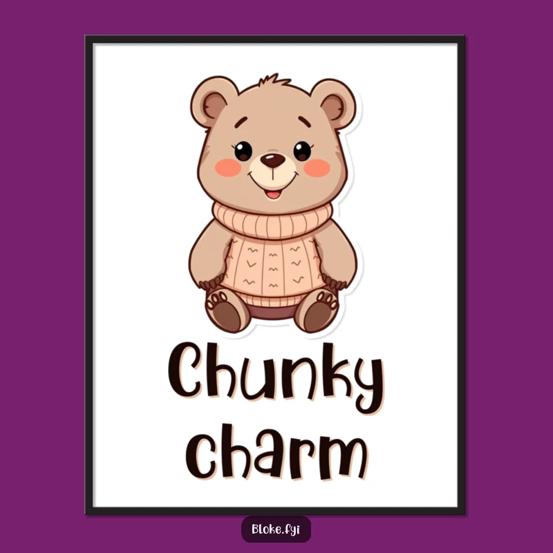 Funny Bear Digital Art: Chunky Cartoon Instant Download Funny Gift