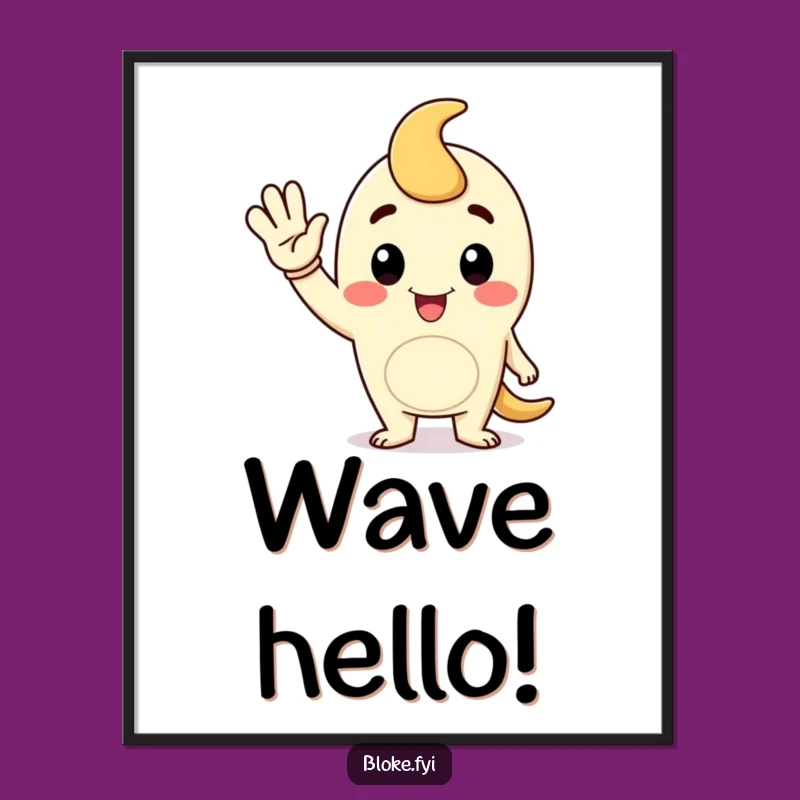 Funny Waving Fellow Digital Art, Cheerful Print for Friendly Walls