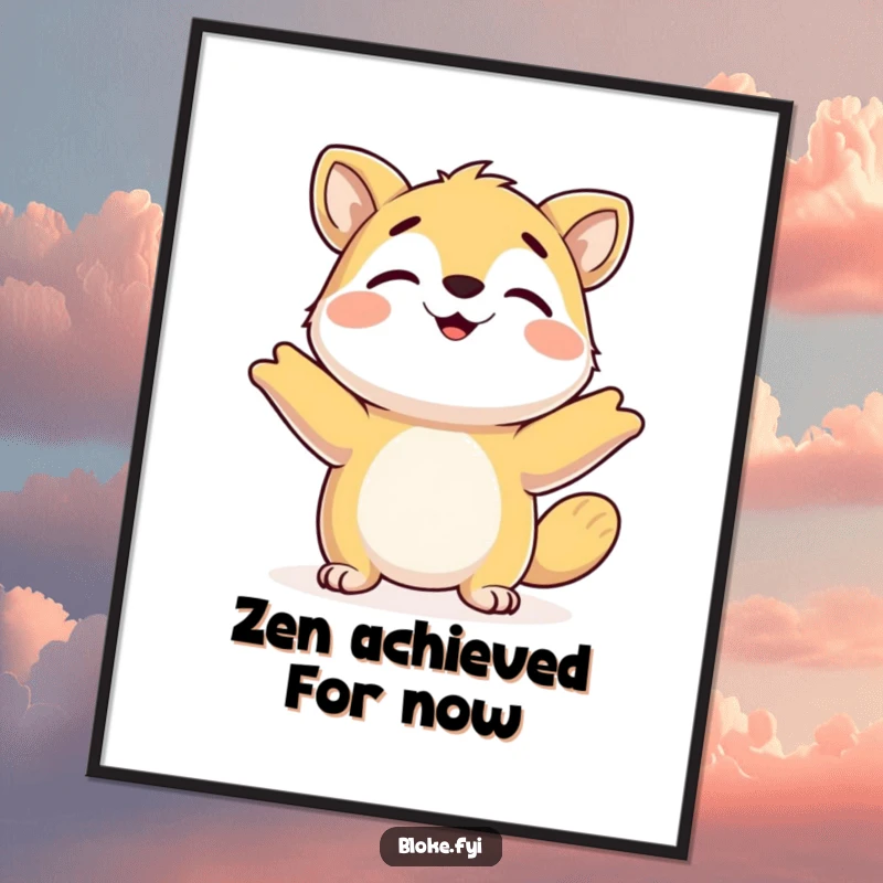 Funny Digital Art Print: Happy animal shrugging its shoulders, instantly downloadable for relaxed and humorous decor.