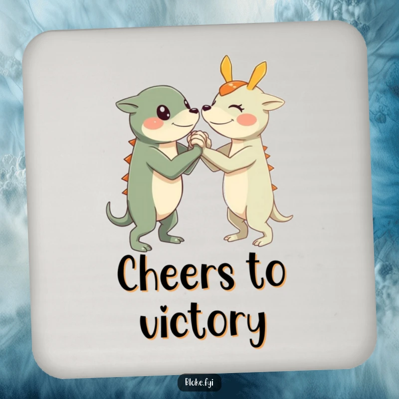 Funny Arm Wrestle Creature Coaster featuring a character with short, sturdy limbs arm wrestling, protecting surfaces with humor.