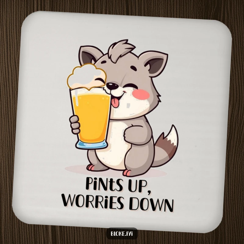 Funny Coaster: Cheeky animal holding a pint glass, perfect for protecting tables with humor and style.