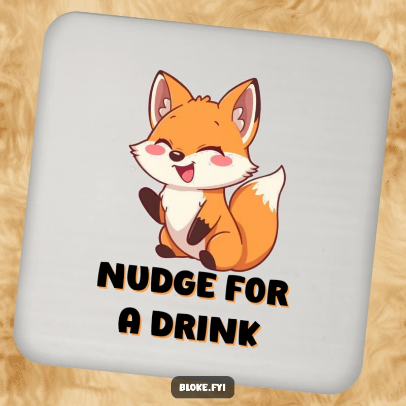 Funny Fox Coasters: A smiling fox with a big laugh playfully nudges, adding a humorous and protective element to surfaces.
