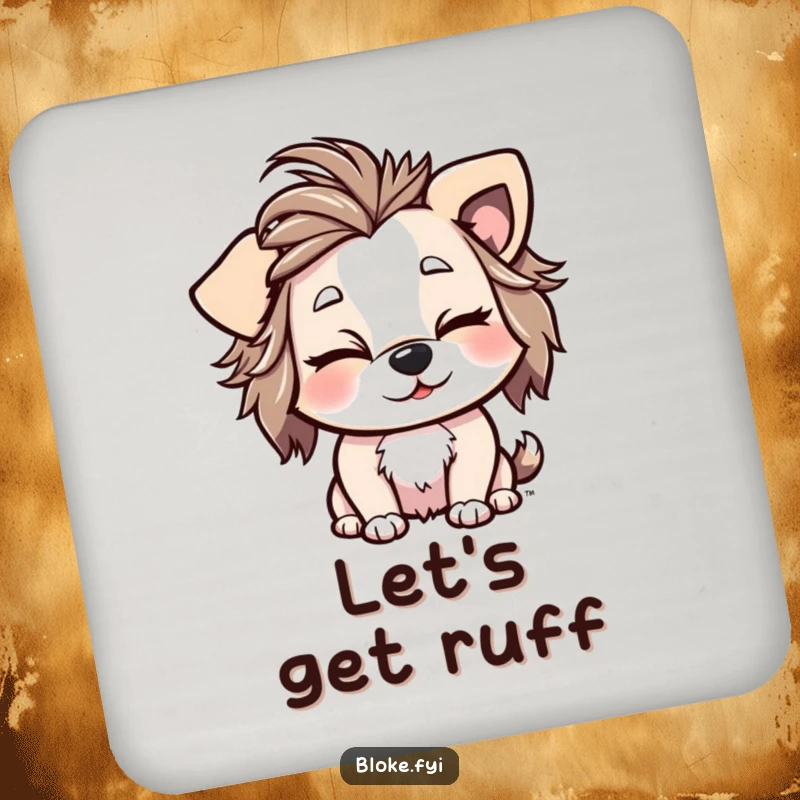 Funny Coasters featuring a playful dog with messy hair and a cheeky wink, humorously protecting surfaces.