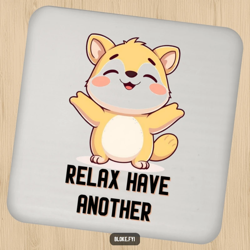 Funny Coaster: Happy animal shrugging its shoulders, perfect for protecting tables with a relaxed and humorous touch.