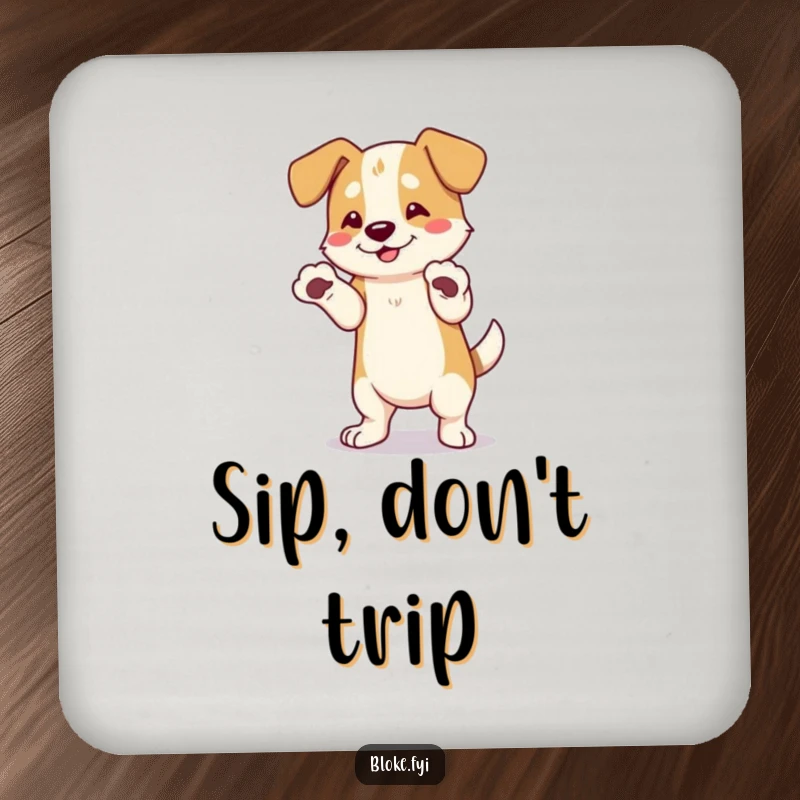 Funny Dog Coasters: A lovable dog with comically large paws attempts a dance, adding a humorous and protective element to surfaces.