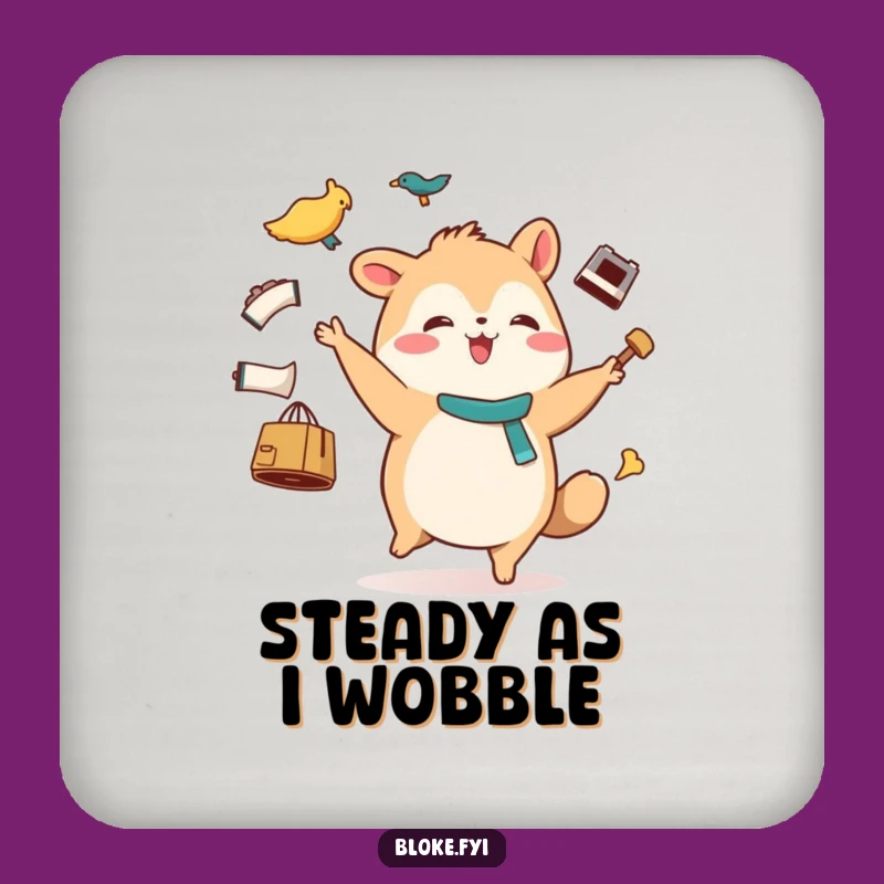 Protect your surfaces with a smile with this funny coaster featuring a stout animal character juggling. Adds a touch of cheerful charm to any table!