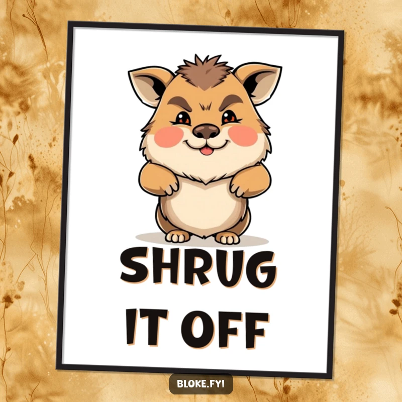 Funny Gruff Animal Poster featuring a character shrugging with a friendly but gruff expression, perfect for relatable wall art.
