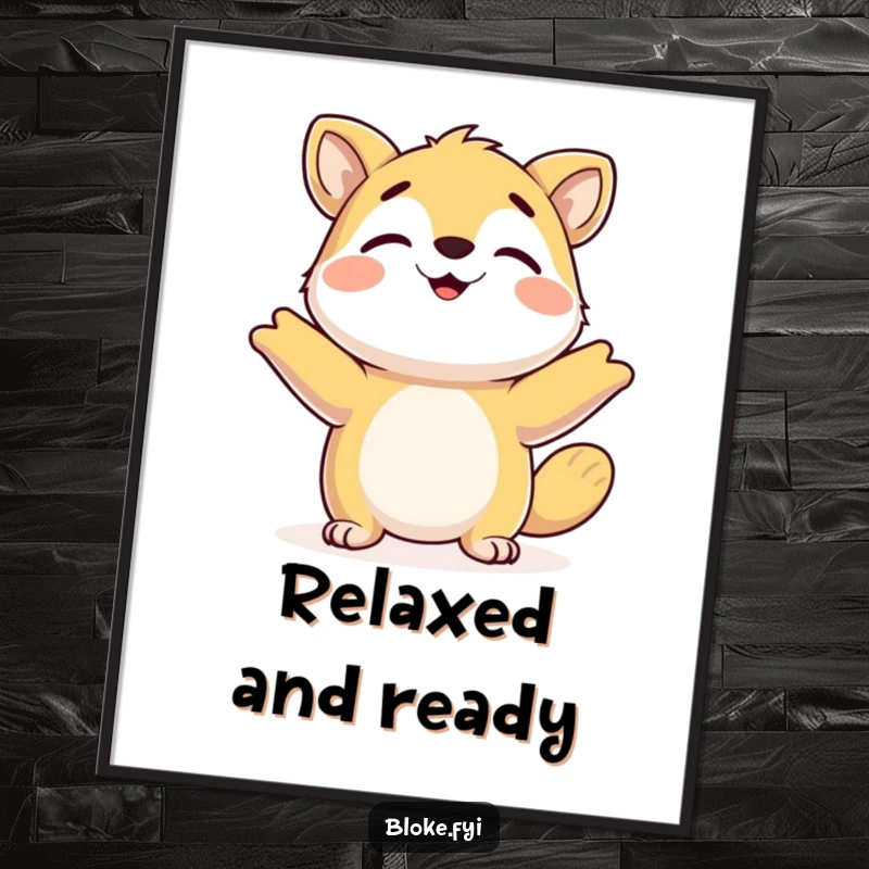 Funny Poster: Happy animal shrugging its shoulders with a relaxed attitude, perfect for humorous and calming decor.