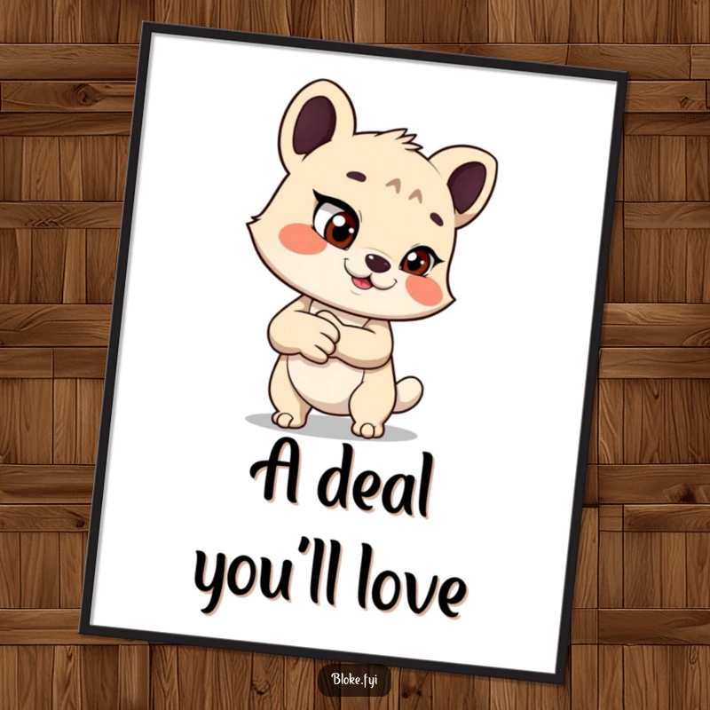 Funny poster art of an animal offering a handshake with a mischievous glint, perfect for adding humor and personality.