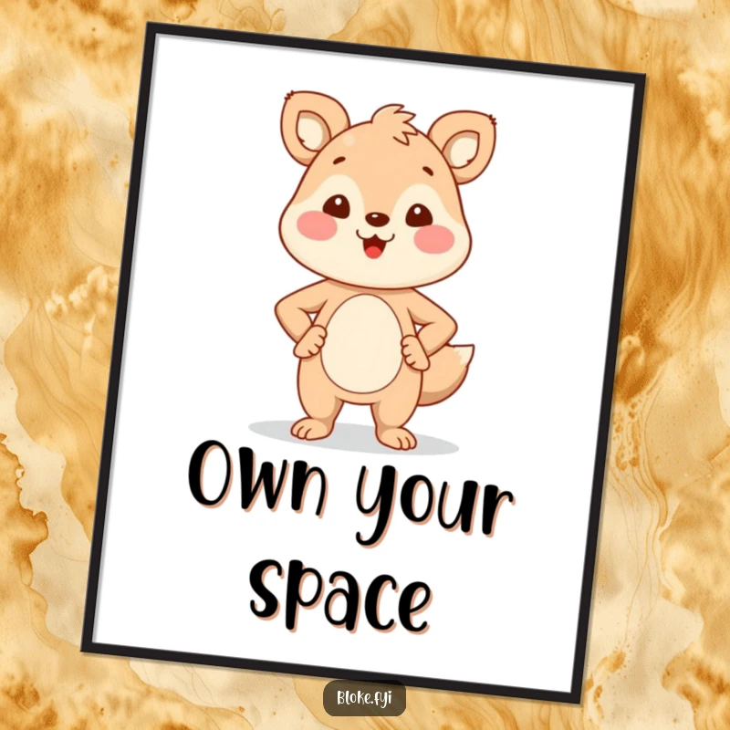 Funny Poster: A smiling animal character stands proudly with hands on hips, a humorous and inspiring image of unwavering confidence.