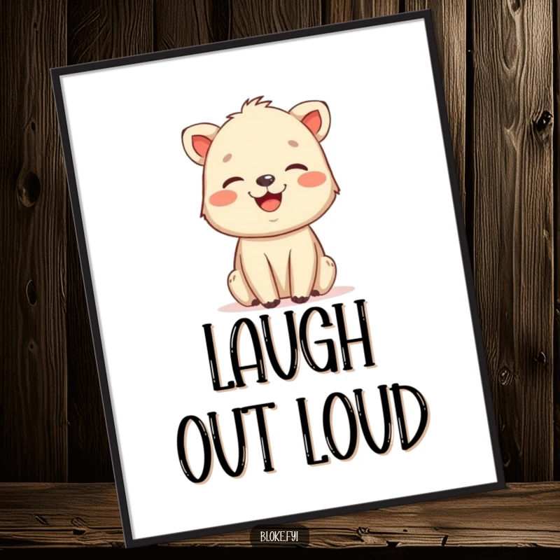 Funny poster print of a friendly, slightly rough animal sketch laughing heartily, perfect for adding a touch of charming humor to any space.