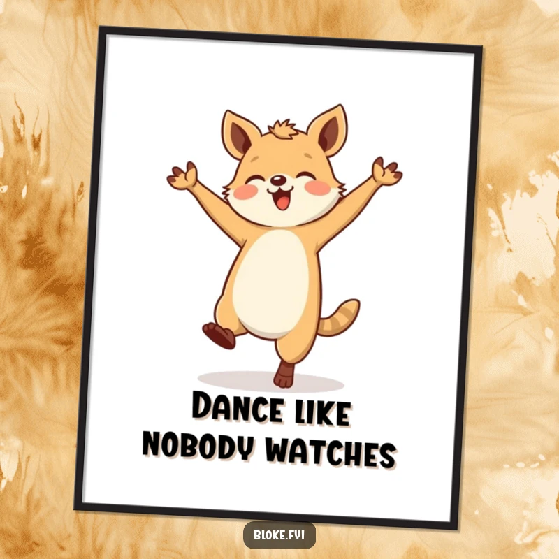 Funny Sturdy Animal Dance Poster capturing a robust creature performing a hilariously joyful and clumsy dance, radiating pure fun.