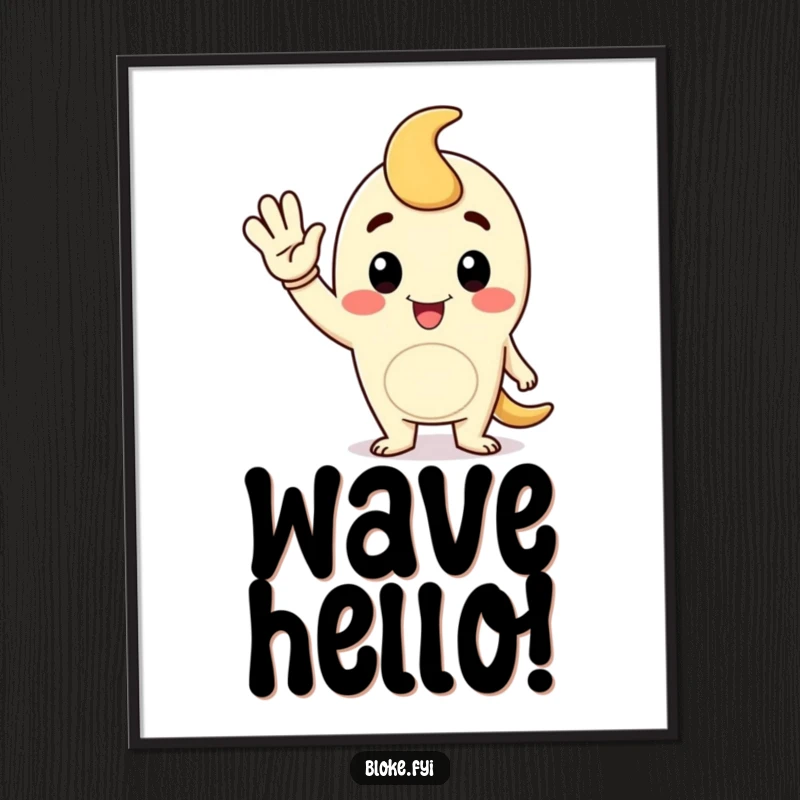 Funny poster featuring a cartoon fellow character giving a jaunty wave, adding a cheerful touch to any space.