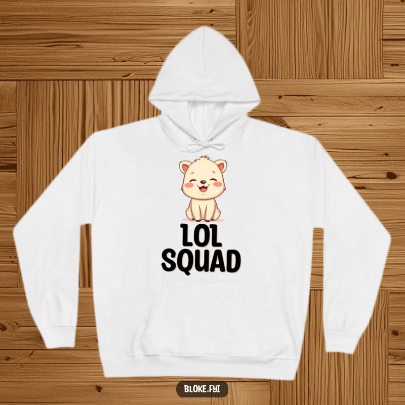 Funny hoodie showcasing a friendly, slightly rough animal drawing laughing heartily, ideal for cozying up with a humorous and charming vibe.
