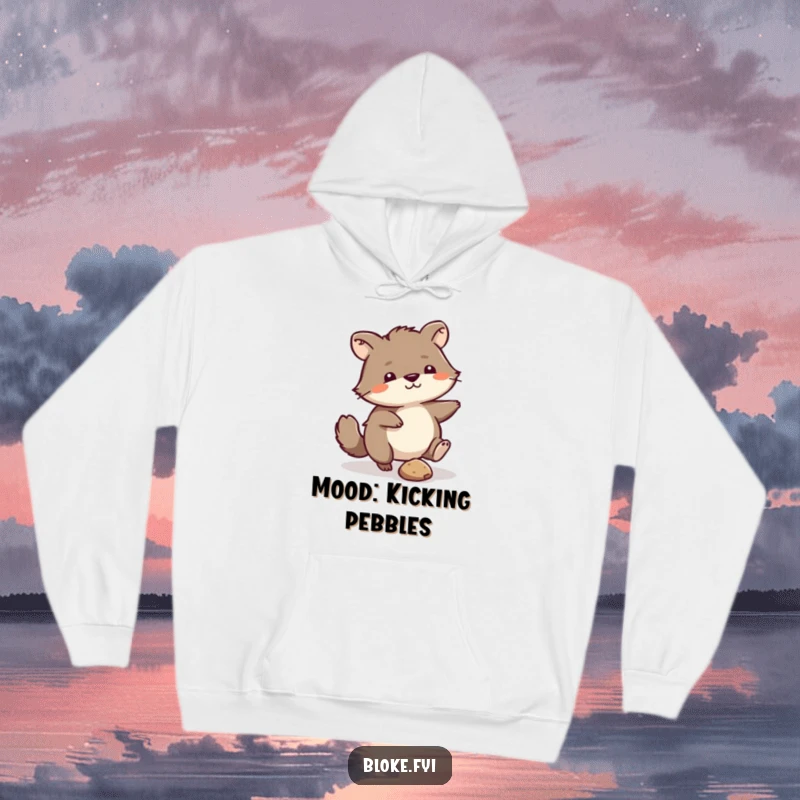 Funny Hoodie: Warm and cozy hoodie with a scruffy animal humorously kicking a pebble, relatable and funny.