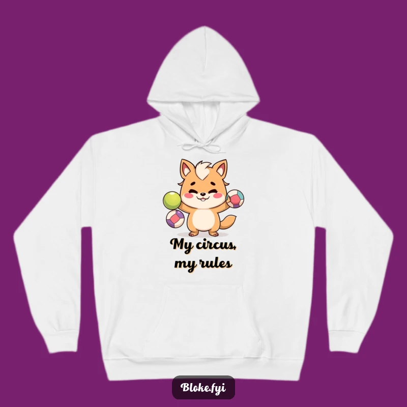 Funny Bloke Animal Juggler Hoodie - Cozy Mischief & Juggling Fun