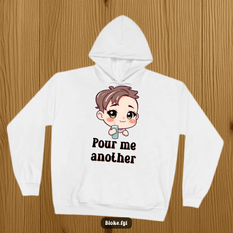 Funny hoodie featuring a character with a cheerful, unpretentious face offering a pint, radiating a friendly and welcoming atmosphere.