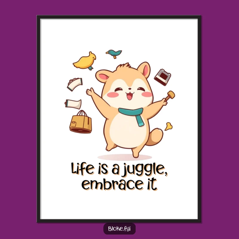 Free Printable Funny Wall Art: Juggling Creature - Whimsical Home Decor Download