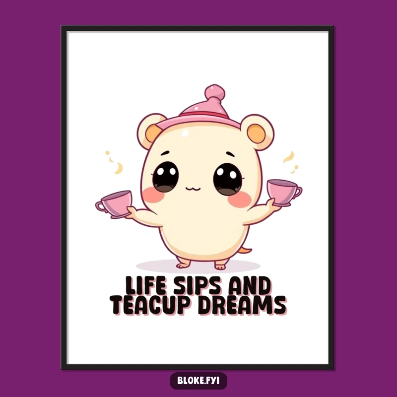 Free Printable Wall Art: Juggling Teacups Creature - Funny Downloadable Decor