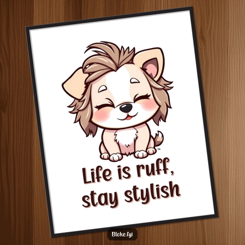 Funny Free Printable Wall Art: Playful dog with messy hair winking cheekily.