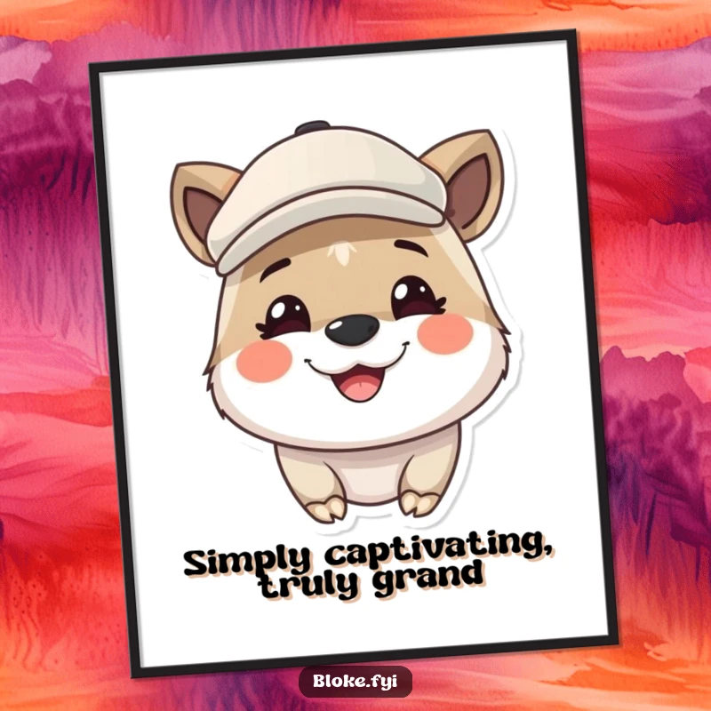 Funny Free Printable Wall Art: A cute animal character sporting a flat cap and beaming with a wide grin.
