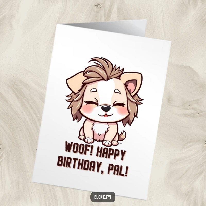Funny Free Printable Birthday Card: Playful dog with messy hair winking cheekily.