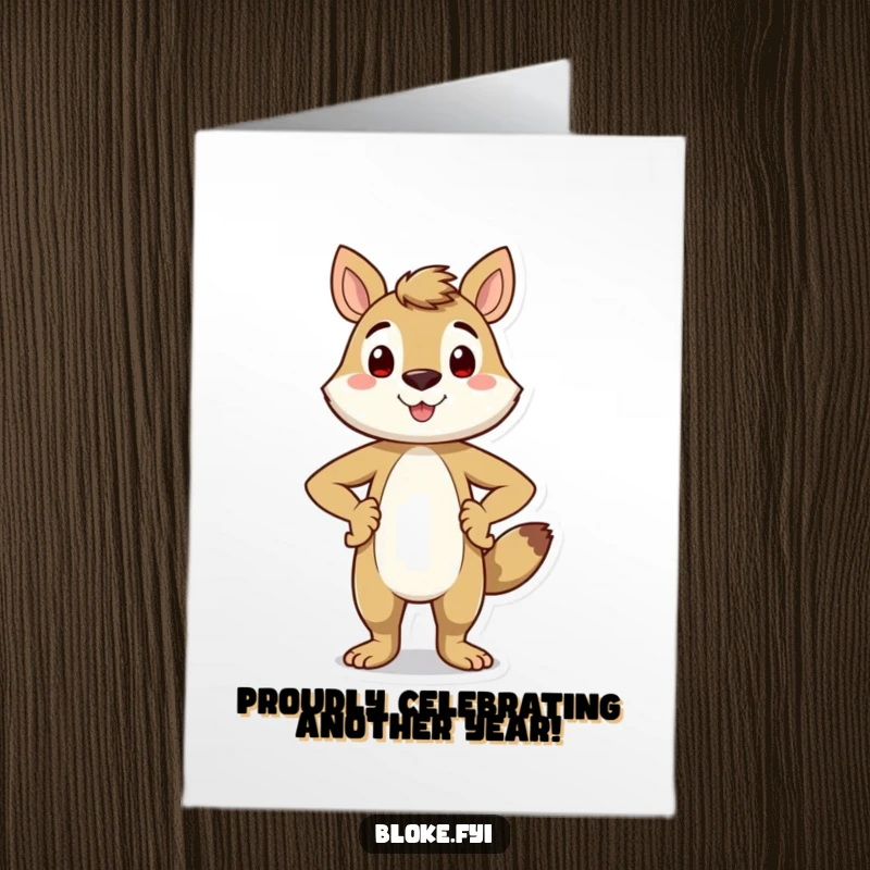 Funny Free Printable Birthday Card featuring a proud animal character with hands on hips, smiling, a confident downloadable greeting.