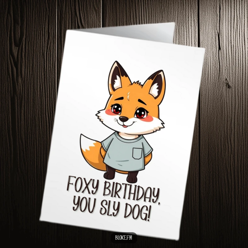Funny Free Printable Birthday Card: A scruffy but cheerful fox in a t-shirt wishes a happy birthday.