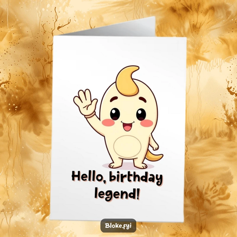 Funny Free Printable Birthday Card featuring a cartoon fellow character giving a friendly, jaunty wave.