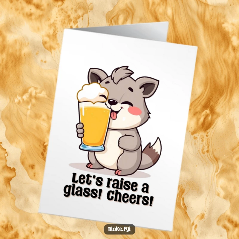 Funny Free Printable Congratulations Card: Animal sporting a cheeky grin holds a pint glass, toasting success with humor. Downloadable.