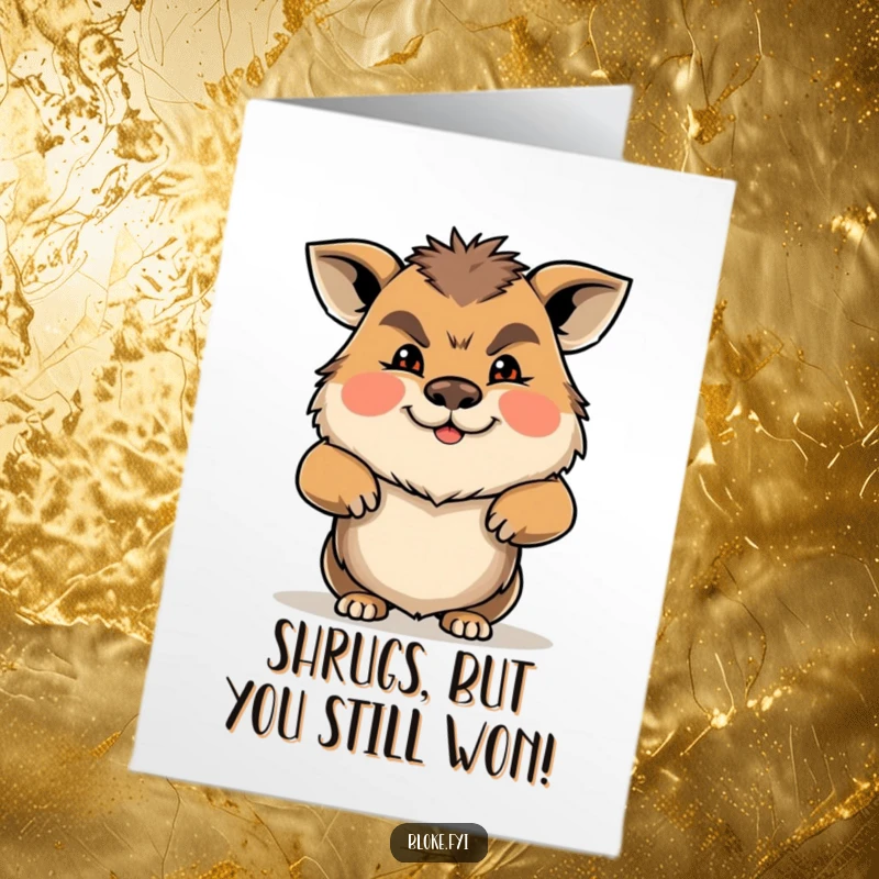 Funny Free Printable Congratulations Card: An animal with a gruff but friendly expression shrugs, conveying a chill vibe.