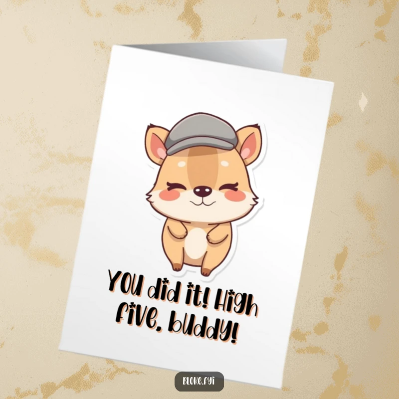 Funny Free Printable Congratulations Card: A stout animal in a flat cap gives a playful wink, ideal for any achievement.