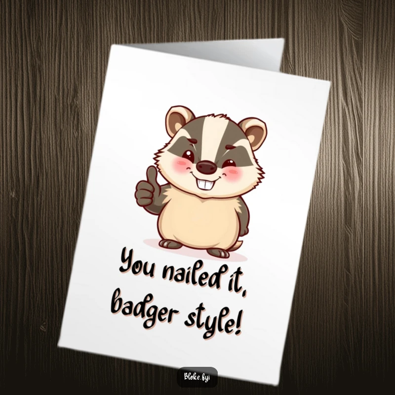 Funny Free Printable Congratulations Card: A stout badger winks and gives a thumbs up to celebrate achievements.