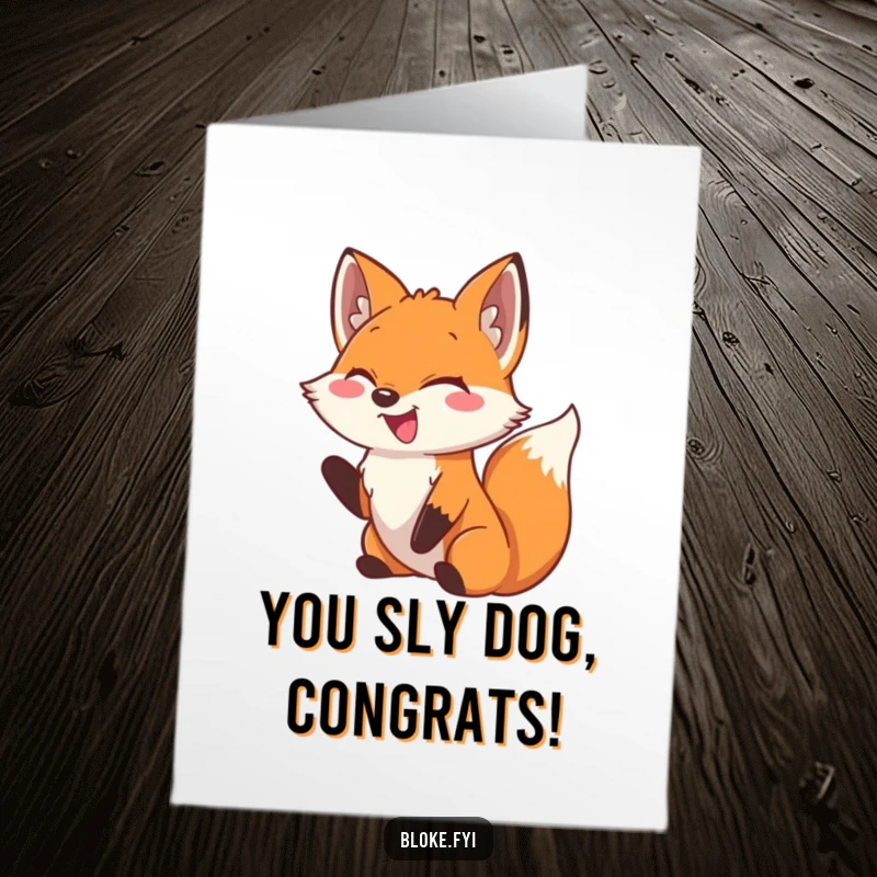 Funny Free Printable Congratulations Card: A fox with a big laugh gives a friendly, encouraging nudge to celebrate.