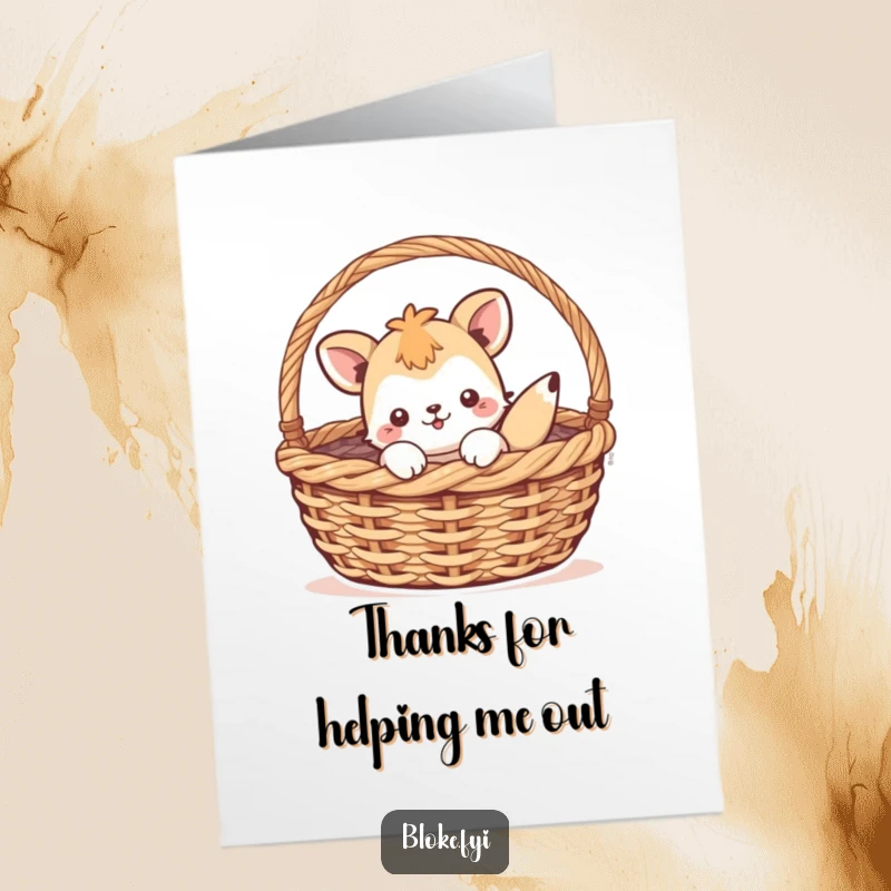 Funny Free Printable Thank You Card: Playful creature comically stuck in a big woven basket.