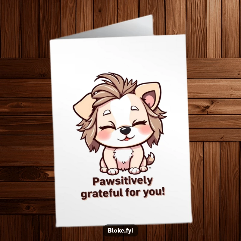 Funny Free Printable Thank You Card: Playful dog with messy hair winking cheekily.