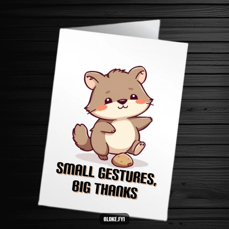 Funny Free Printable Thank You Card: Slightly scruffy animal humorously kicks a small pebble, showing off a quirky personality. DIY gift.