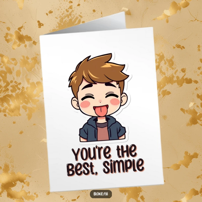 Funny Free Printable Thank You card: Grinning guy character playfully sticking out his tongue while saying thanks.